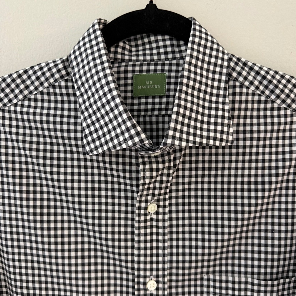 Sid Mashburn Mens Gingham Check Button Down Shirt Black White Cotton Large
